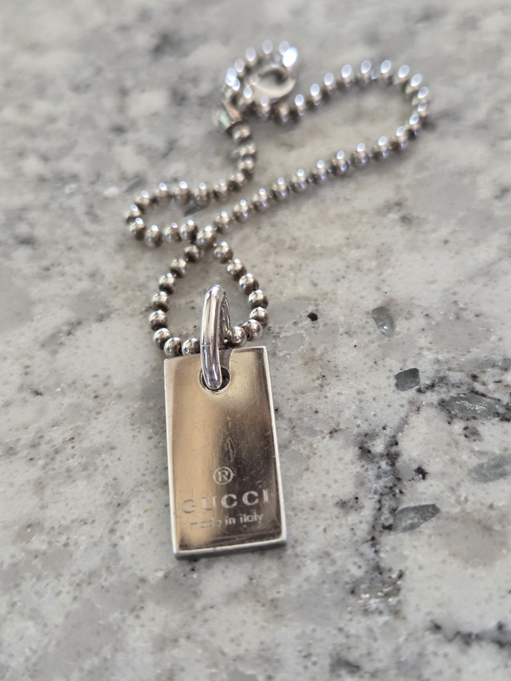 Gucci Silver Rectangular Tag Pendant Bracelet